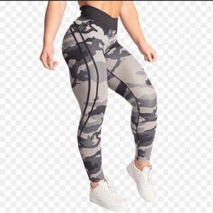 Better Bodies Leggings Work Out Pants Gray Camo